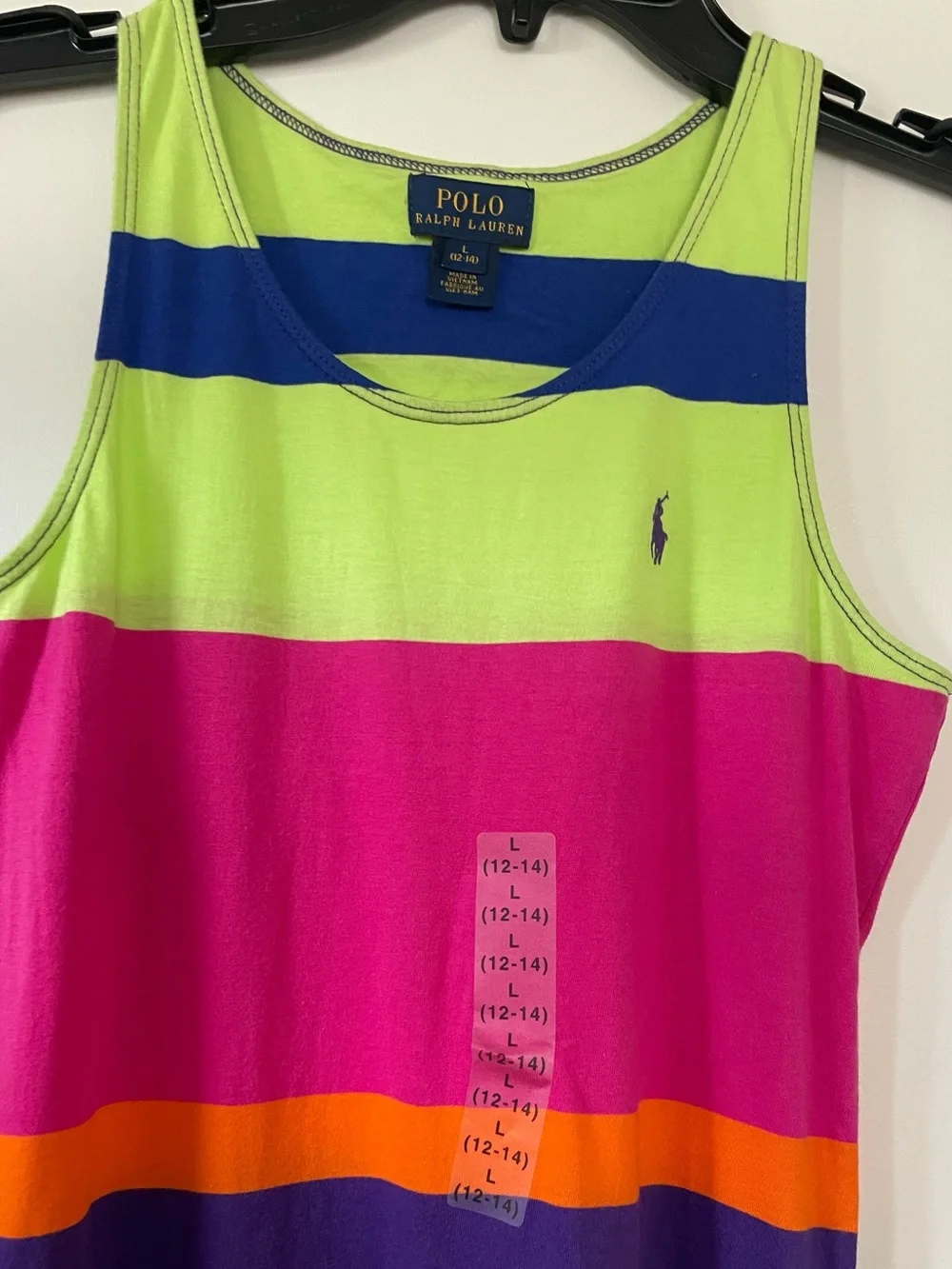 NWT Polo Ralph Lauren Racer Back Multi Color Striped Maxi Dress Girls Size Large